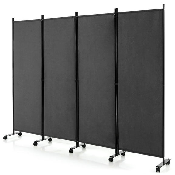 Barara King Privacy Screen Separation, Partition Divider Room Separation,4-Panel Folding Room Divider 6 Feet Rolling Privacy Screen with Lockable Wheels-Gray