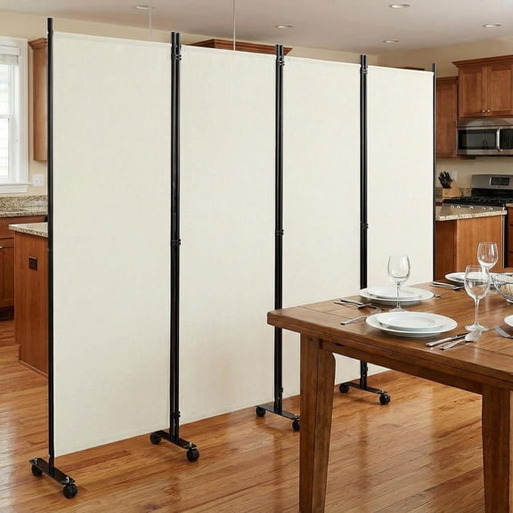 Barara King Privacy Screen Separation, Partition Divider Room Separation,4-Panel Folding Room Divider 6 Feet Rolling Privacy Screen with Lockable Wheels-White