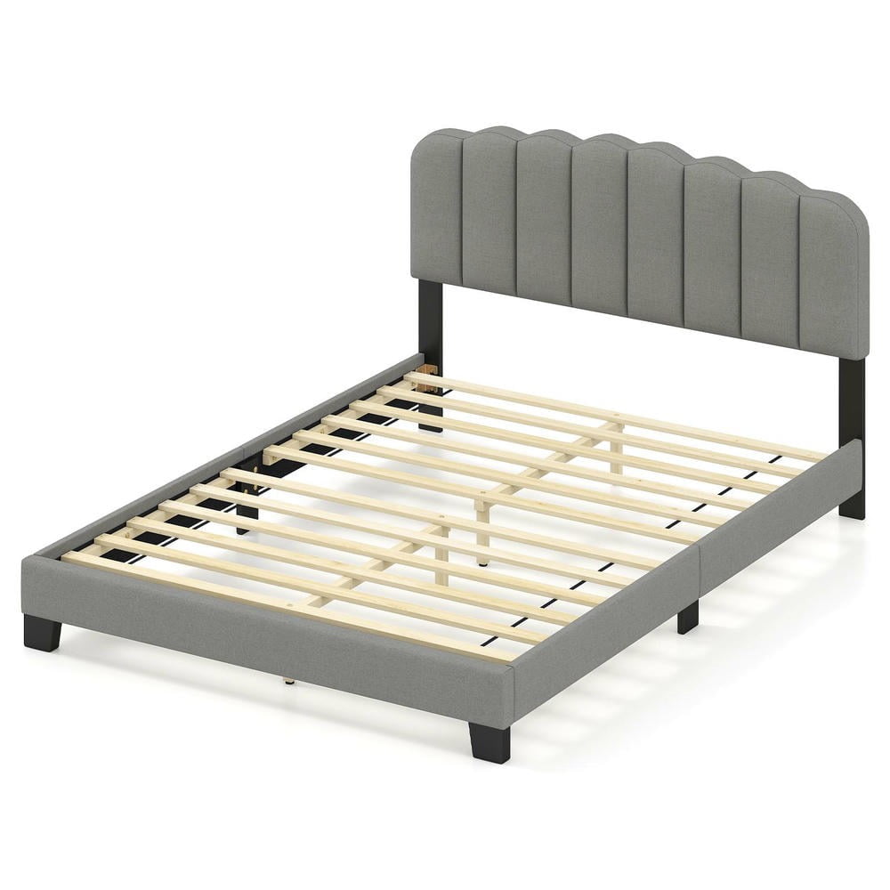 Barara King Queen Size Bedroom Bed Frame with Adjustable Scalloped Tufted Headboard, Bed Platform Frame for Apartment, Bedroom, Gray