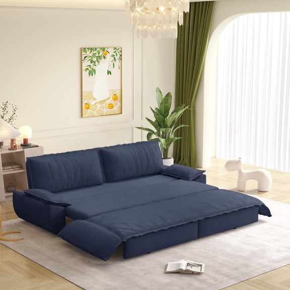 Barara King Queen Sleeper Sofa, Pull Out Convertible Sofa Bed with 3-in-1 Functionality, Durable Corduroy Material and Quick Deployment for Everyday Use, Guest Ready, BLue