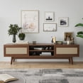 thumbnail image 1 of Barara King Boho TV Stand with Cable Management and Storage for 75 Inch TVs, Rattan Media Console Entertainment Center, Walnut, 1 of 8