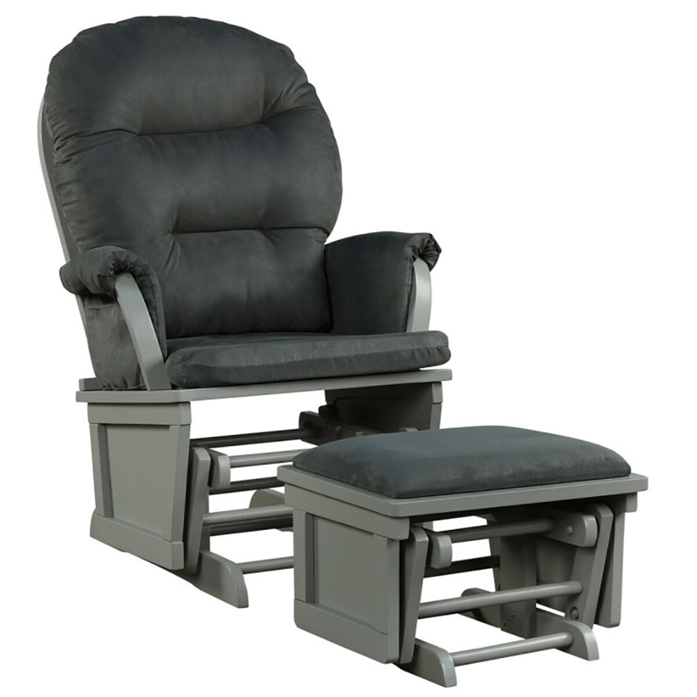 Barara King Recliner Chair, Reclining Chair,Lounge Chair,Wood Baby Glider and Ottoman Cushion Set with Padded Armrests for Nursing-Gray
