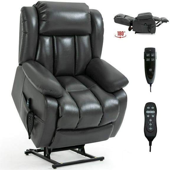 Barara King Reclining Chair Sofa with 8-Point Vibration Massage and Lumbar Heating, Single Recliner with Dual Motor Infinite Position Up to 350 LBS Electric Leatheraire, Gray