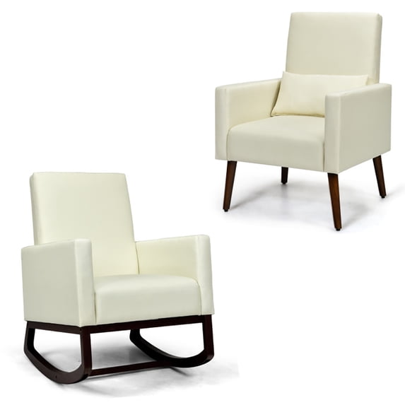 Barara King Rocking Chair Nursery Glider, Comfy Rocker Nursery Chair, 2-in-1 Fabric Upholstered Rocking Chair with Pillow-Beige