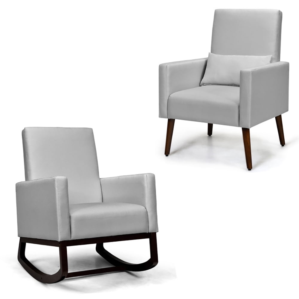 Barara King Rocking Chair Nursery Glider, Comfy Rocker Nursery Chair, 2-in-1 Fabric Upholstered Rocking Chair with Pillow-Light Gray