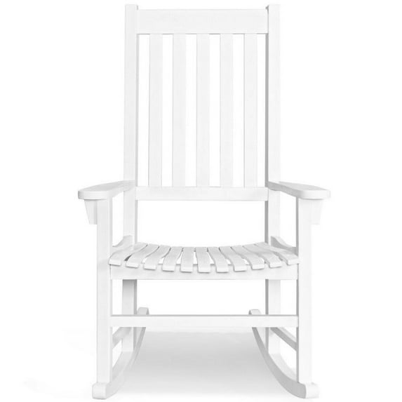 Barara King Rocking Chairs Outdoor, Indoor Outdoor Wooden High Back Rocking Chair-White, Patio Rocking Chairs