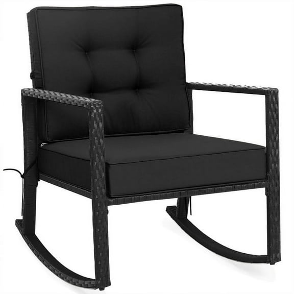 Barara King Rocking Chairs Outdoor, Patio Rattan Rocker Outdoor Glider Rocking Chair Cushion Lawn-Black, Patio Rocking Chairs