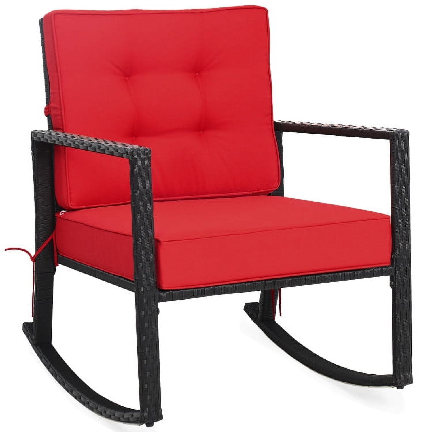 Barara King Rocking Chairs Outdoor, Patio Rattan Rocker Outdoor Glider Rocking Chair Cushion Lawn-Red, Patio Rocking Chairs