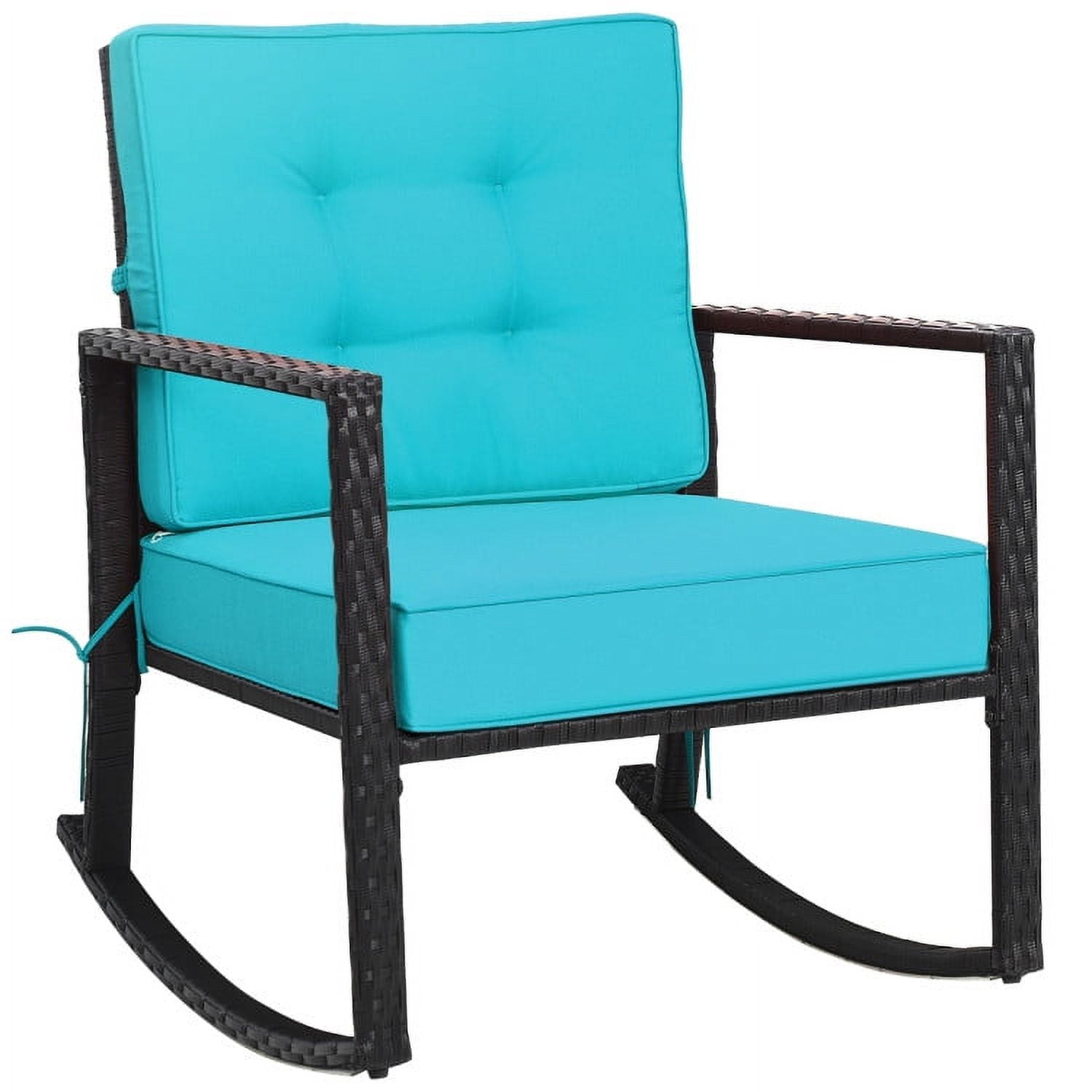 Barara King Rocking Chairs Outdoor, Patio Rattan Rocker Outdoor Glider Rocking Chair Cushion Lawn-Turquoise, Patio Rocking Chairs