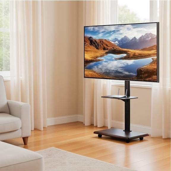 Barara King Rolling TV Stand Mobile TV Cart on Wheels for 32-75 Inch TVs Portable AV Cart for Home Office Living Room Media Furniture, Black