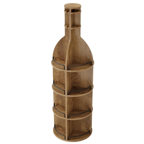Barara King Round Wine Cabinet with Hanging Goblet Holder and Shelves, 75-Inch Wine Rack for Cellar, Dining Room and Home Bar Display Storage without Lights, Brown