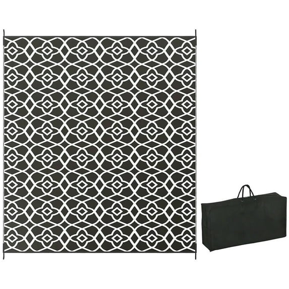 Barara King Rug,Non Slip Rugs,Indoor Door Mat,Reversible Outdoor Rug Carpet RV Camping Rugs with Carry Bag, 8' x 10', Black & White Clover