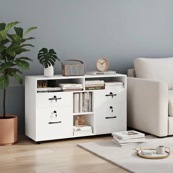 Barara King Secure Lock File Cabinet Mobile Rolling Filing Cabinet Printer Stand with Locking System 360 Swivel Casters for Home Office Study Workspace Furniture, White