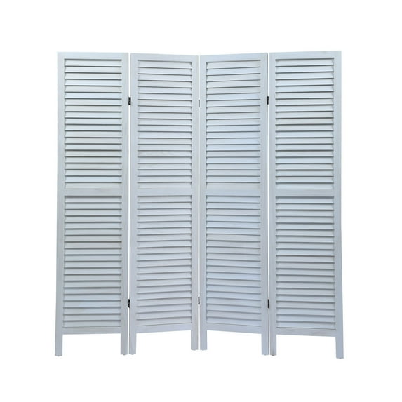Barara King Separating, Partition Room Dividers,Wall Divider Screen,Sycamore wood 4 Panel Screen Folding Louvered Room Divider - Old white
