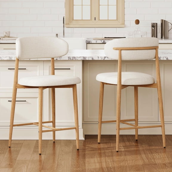 Barara King Set of 2 Counter Height Barstools with Upholstered Seat & Sturdy Metal Legs for Kitchen Island, Bar, Beige