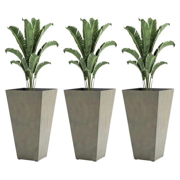 Barara King Set of 3 Tall Planters with Drainage Hole, 28" Outdoor Flower Plant Pots, Indoor Planters for Porch Patio, Gray