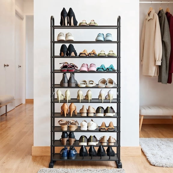 Barara King Shoe Rack, Shoe Organizer, Storage Shoe Shelf, 10-Tier Free-Standing Metal Frame Shoe Rack