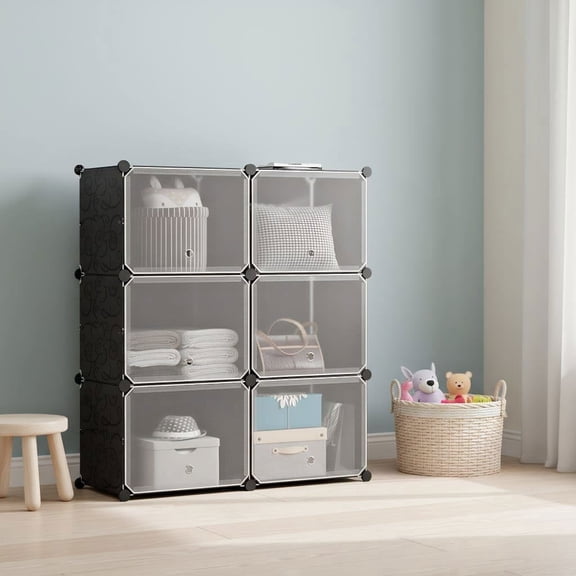 Barara King Shoe Rack, Shoe Organizer, Storage Shoe Shelf, 12-Cube 48 Pairs Portable Shoe Shelves with Hook-Black