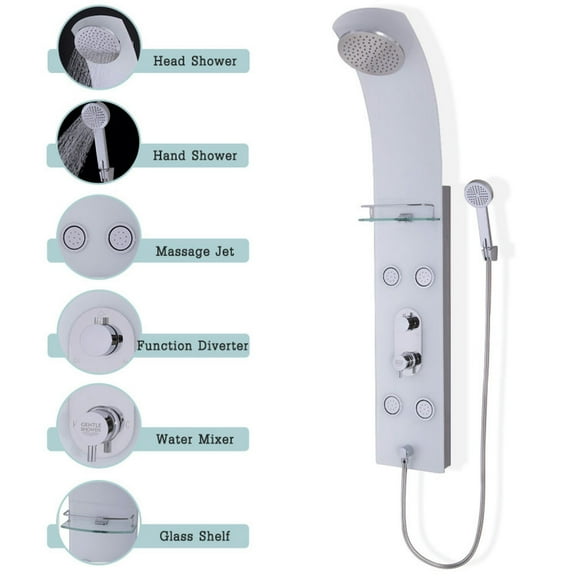 Barara King Shower System,Rainfall Shower System,55 Inch Tempered Glass Shower Panel with Massage Jets Hand Shower