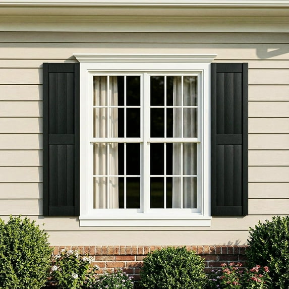 Barara King Shutters for Windows with Premium Board and Batten, Modern Shutters with Fluted Vertical Lines and Easy Mount for Farmhouse, Home Office, Living Room, Bedroom, Black(14"*51")