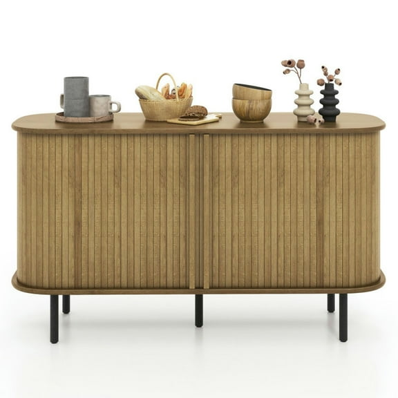 Barara King Sideboard Buffet Cabinet, Kitchen Storage Cabinet,47 Inch Sideboard Buffet Cabinet with Adjustable Shelves for Kitchen Dining Room Living Room Entryway-Oak