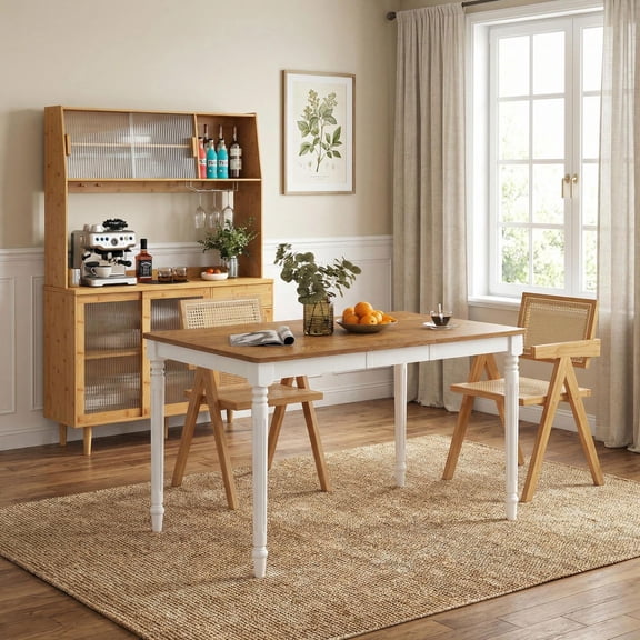 Barara King Sideboard Buffet Cabinet, Kitchen Storage Cabinet,69 Inch Wine Bar Kitchen Cabinet with Sliding Tempered Glass and Rattan Door-Natural