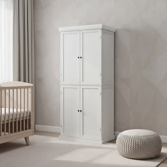 Barara King Sideboard Buffet Cabinet, Kitchen Storage Cabinet,72.5 Inches Tall Buffet Cabinet with 6-Tier Shelves and 4 Doors-White