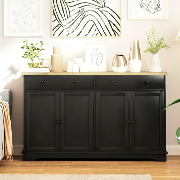 Barara King Sideboard Buffet Cabinet with Storage Drawers and Adjustable Shelves, Kitchen Storage Cabinet for Living Room, Dining Room, Entryway, Black
