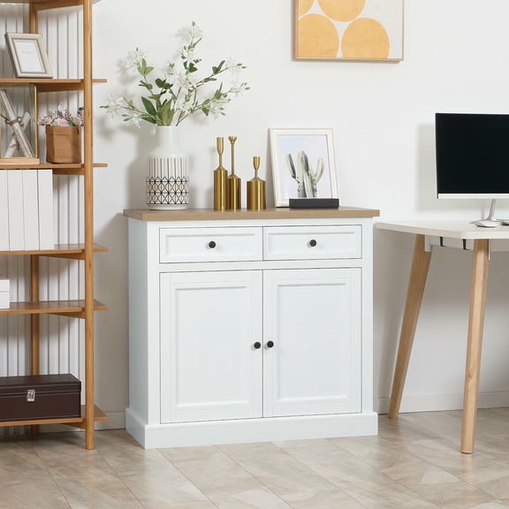 Barara King Sideboard Buffet Cabinet with 2 Drawers and Double Door Cupboard, Kitchen Storage Cabinet for Living Room, Entryway, White