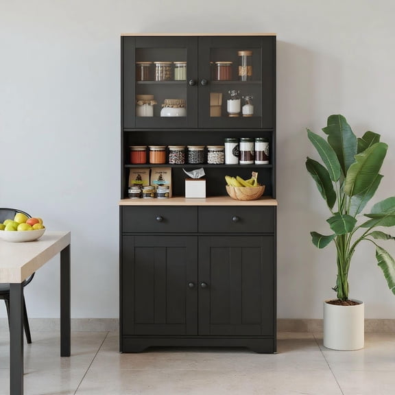 Barara King Sideboard Buffet Cabinet with 2 Removable Shelves, Kitchen Storage Cabinet for Dining Room, Kicthen, Bar, Living Room, Black