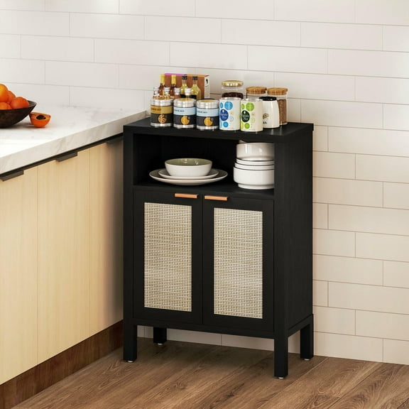 Barara King Sideboard Buffet Cabinet with Adjustable Shelf and Storage, Kitchen Storage Cabinet for Kitchen, Dining Room, Distressed Black
