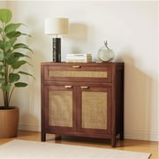 Barara King Sideboard Buffet Cabinet with Rattan Doors and Drawer, Kitchen Storage Cabinet for Dining Room, Kicthen, Living Room, Restaurant, Brown