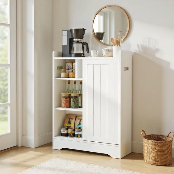 Barara King Slim Bathroom Storage Floor Cabinet with Toilet Paper Holders for Vanity Toiletries Towels Small Space Organizer, White