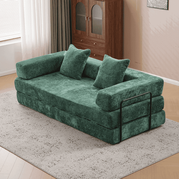 Barara King Sofa, Comfy Couches, Floor Couch,Compression Sofa,Convertible Floor Sofa Bed-with Pillow Back Support Armrest,Green