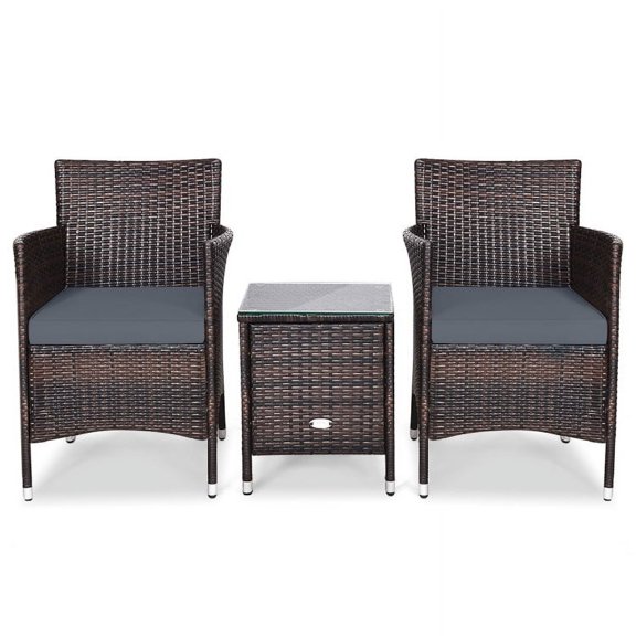 Barara King Sofa Couch Conversation Sets, Outdoor Bistro Set, PE Rattan Wicker 3 Pcs Outdoor Sofa Set w/Washable Cushion and Tabletop, Conversation Furniture for Garden Poolside Balcony (Gray)