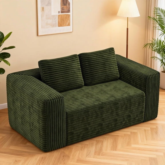 Barara King Sofa in a Box with Memory Foam 2-Seater Corduroy Easy Assembly for Living Room Bedroom Studio, Green