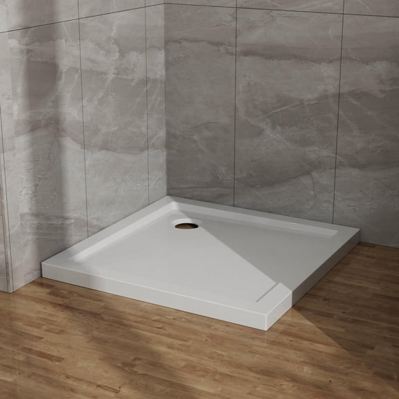 Barara King Square Shower Pan 32 by 32 Inches, Curbless Design with Centered Drain, White