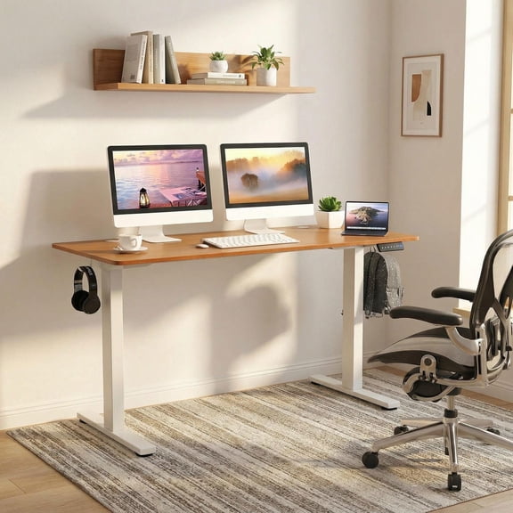 Barara King Standing Desk, Computer Desk Workstation,55 x 24 Inches Sit Stand Home Office Desk with 3 Memory Height Settings-Natural