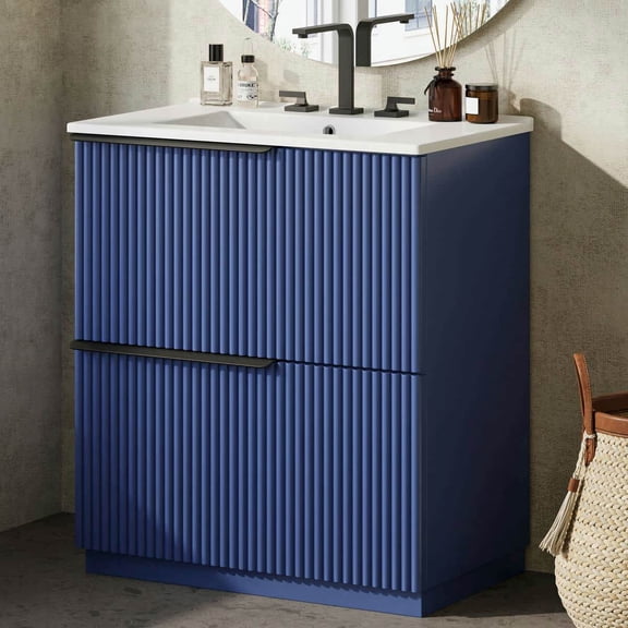 Barara King Storage Cabinet, Bathroom Vanity,30" Bathroom Vanity with Ceramic Sink and Full-Extension Drawers, Blue