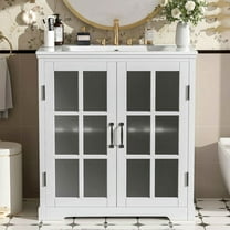 Barara King Storage Cabinet, Bathroom Vanity,30" Modern Bathroom Vanity with Ceramic Sink, Bathroom Vanity Cabinet with Tempered Blurred Glass, White