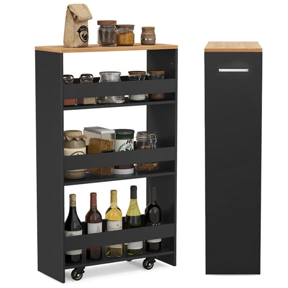 Barara King Storage Cart, Kitchen Organization Storage Cart,4-Tier Rolling Storage Cart Slim Kitchen Cart on Wheels with Open Shelves and Handle-Black