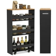 Barara King Storage Cart, Kitchen Organization Storage Cart,4-Tier Rolling Storage Cart Slim Kitchen Cart on Wheels with Open Shelves and Handle-Black