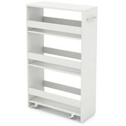 Barara King Storage Cart, Kitchen Organization Storage Cart,4-Tier Rolling Storage Cart Slim Kitchen Cart on Wheels with Open Shelves and Handle-White