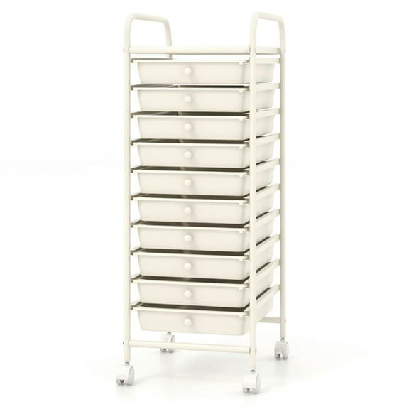 Barara King Storage Cart, Organization Storage Cart,10 Drawer Rolling Storage Cart Organizer with 4 Universal Casters-White