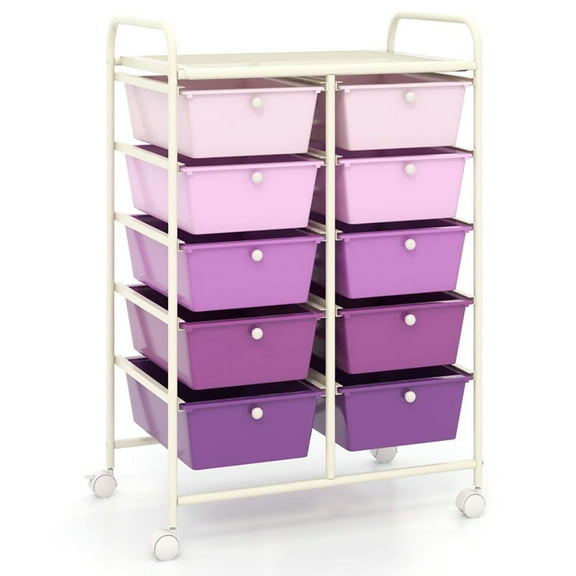 Barara King Storage Cart, Organization Storage Cart,10-Drawer Rolling Storage Cart-Purple
