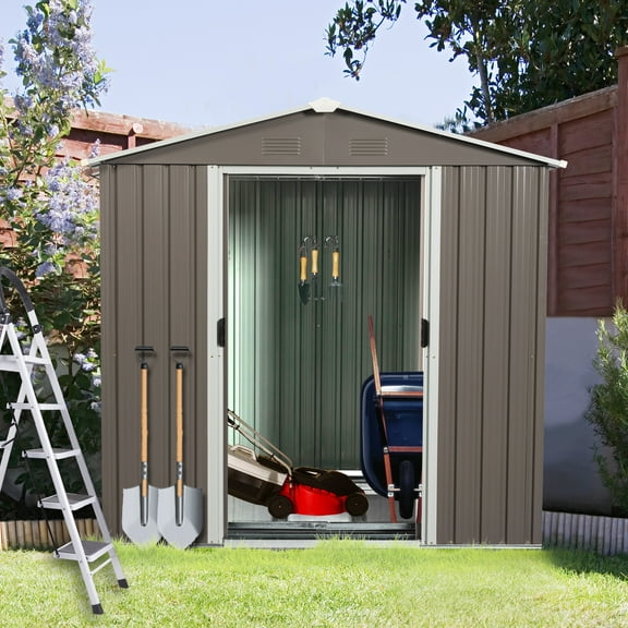 Barara King Storage House, Outdoor Garden Storage Shed,Waterproof Garden Sheds, 6ft x 5ft Outdoor Metal Storage Shed gray
