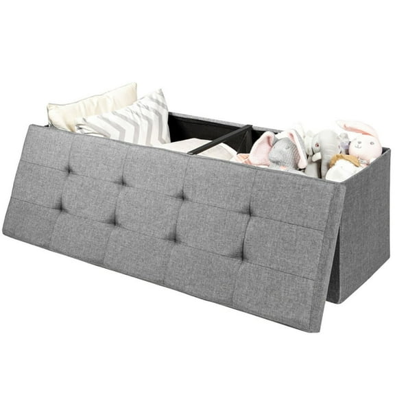 Barara King Storage Ottoman Bench,Bed Storage Bench,Fabric Folding Storage with Divider Bed End Bench-Light Gray