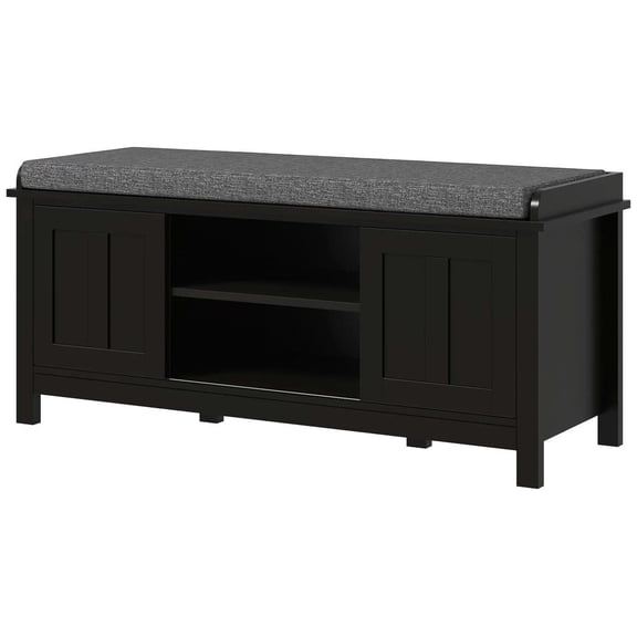 Barara King Storage Ottoman Bench,Bed Storage Bench,Modern Shoe Storage Bench with Cushion, 2 Sliding Doors,Holds 10 Pairs, Black