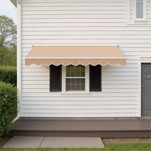 Barara King Sunshade Shelter, Outdoor Window Door Awning Deck Canopy,8 x 6.6 Feet Patio Retractable Awning with Manual Crank Handle-Beige