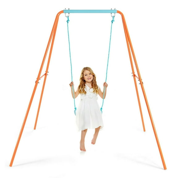 Barara King Swing Chair, Swing Chair Bench, Swing Seat, Outdoor Kids Swing Set with Heavy-Duty Metal A-Frame and Ground Stakes-Orange